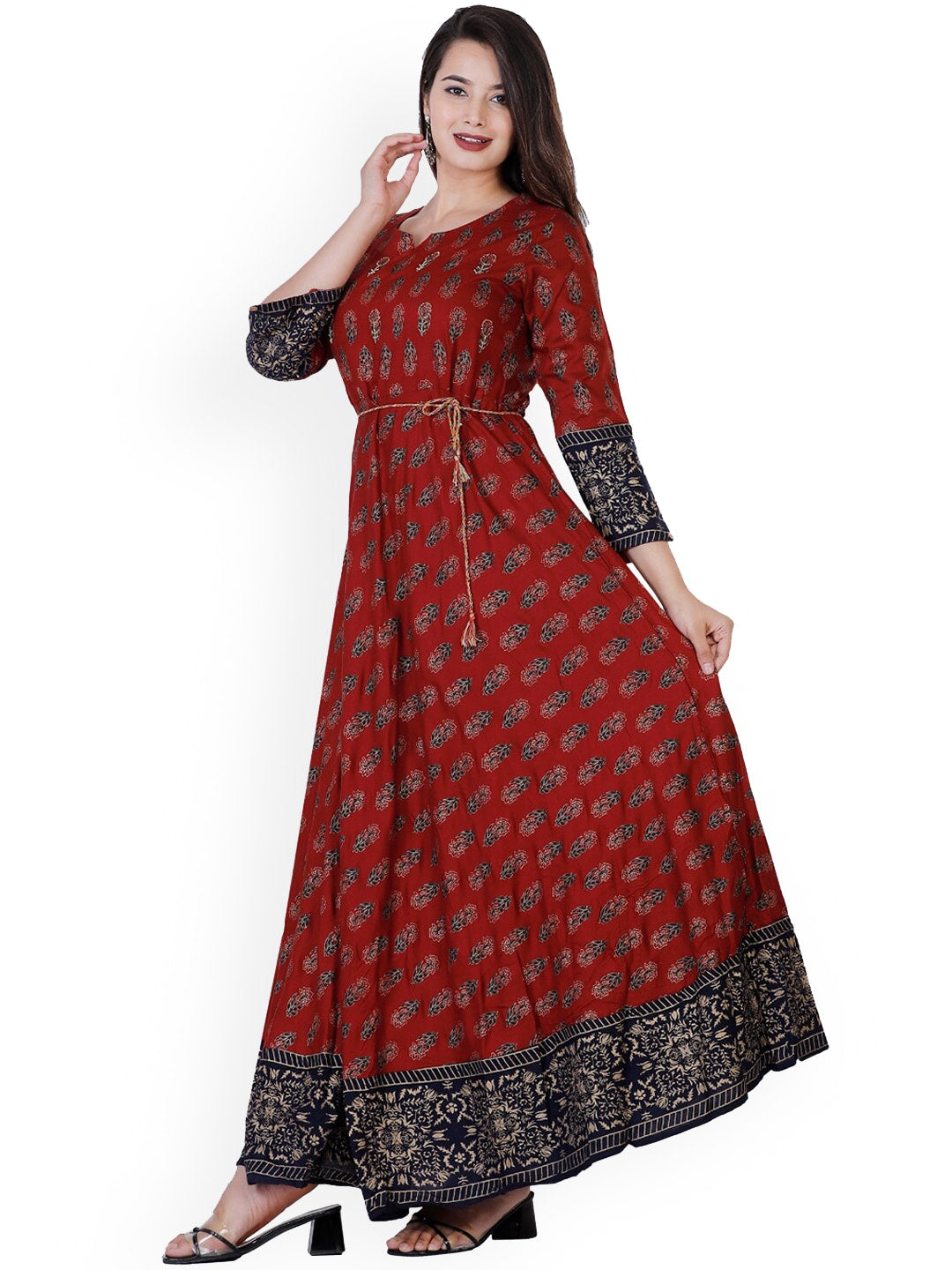 Kalini Women Maroon & Black Ethnic Motifs Printed Anarkali Kurta - Distacart