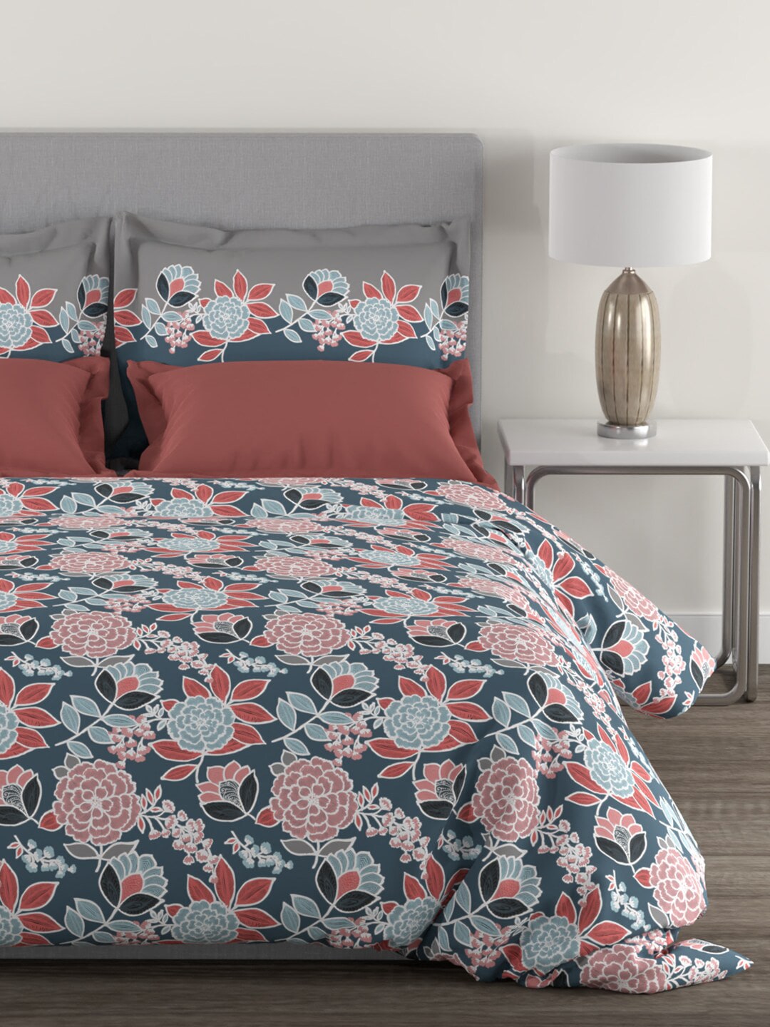 MYTRIDENT Blue Green Floral Cotton 144 TC Queen Bedsheet With 2 Pillow Covers - Distacart