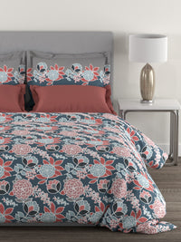 Thumbnail for MYTRIDENT Blue Green Floral Cotton 144 TC Queen Bedsheet With 2 Pillow Covers - Distacart