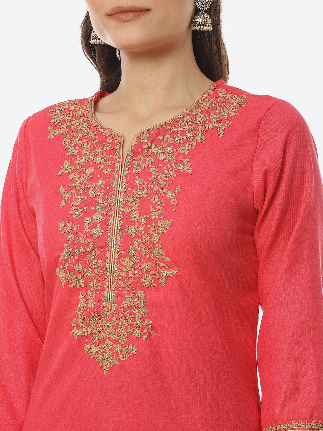 Biba Women Fuchsia Yoke Design Pure Cotton Kurta with Trousers & With Dupatta - Distacart