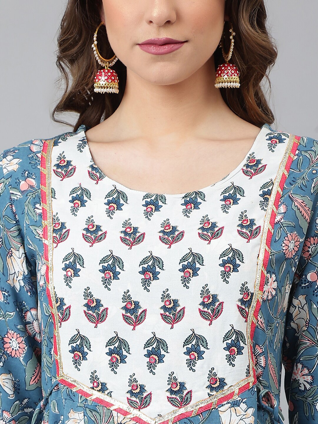 Khushal K Women Blue & Peach Floral Printed Kurta With Palazzos & Dupatta - Distacart