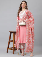 Thumbnail for Khushal K Women Pink Ethnic Motifs Yoke Design Panelled Kurta with Palazzos & With Dupatta - Distacart