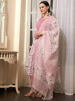 Thumbnail for Sangria Mauve Embroidered Straight Pure Cotton Kurta With Trouser & Dupatta - Distacart