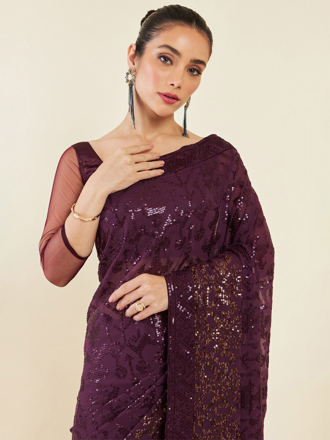 Soch Sequinned Embellished Saree - Distacart