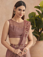 Thumbnail for Mitera Brown Floral Embroidered Saree - Distacart