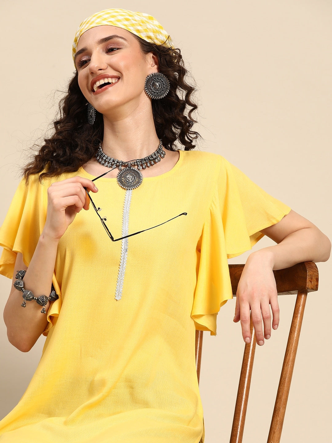 Sangria Women Flutter Sleeves Gotta Work Straight Kurta - Distacart