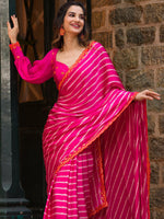 Thumbnail for Koskii Mirror Work Embroidered Satin Bandhani Saree - Distacart