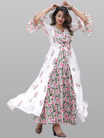 Thumbnail for Kalini Women White & Pink Floral Printed Flared Sleeves Floral Anarkali Kurta - Distacart
