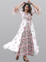Thumbnail for Kalini Women White & Pink Floral Printed Flared Sleeves Floral Anarkali Kurta - Distacart
