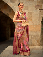 Thumbnail for Mitera Burgundy Floral Woven Designed Zari Saree - Distacart