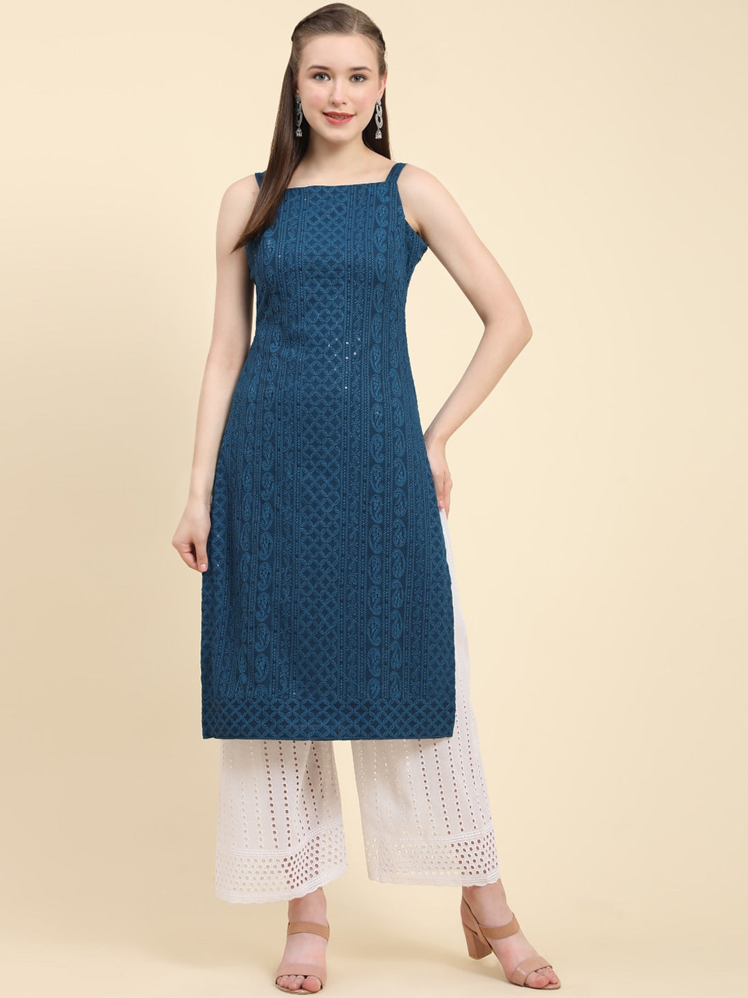 Kalini Floral Embroidered Chikankari Georgette Kurta - Distacart