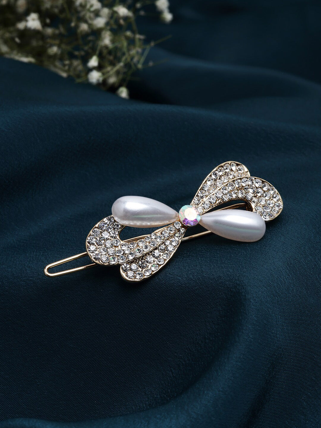 Panash Women Gold-Toned & White Embellished Bumpit Hair Pin - Distacart