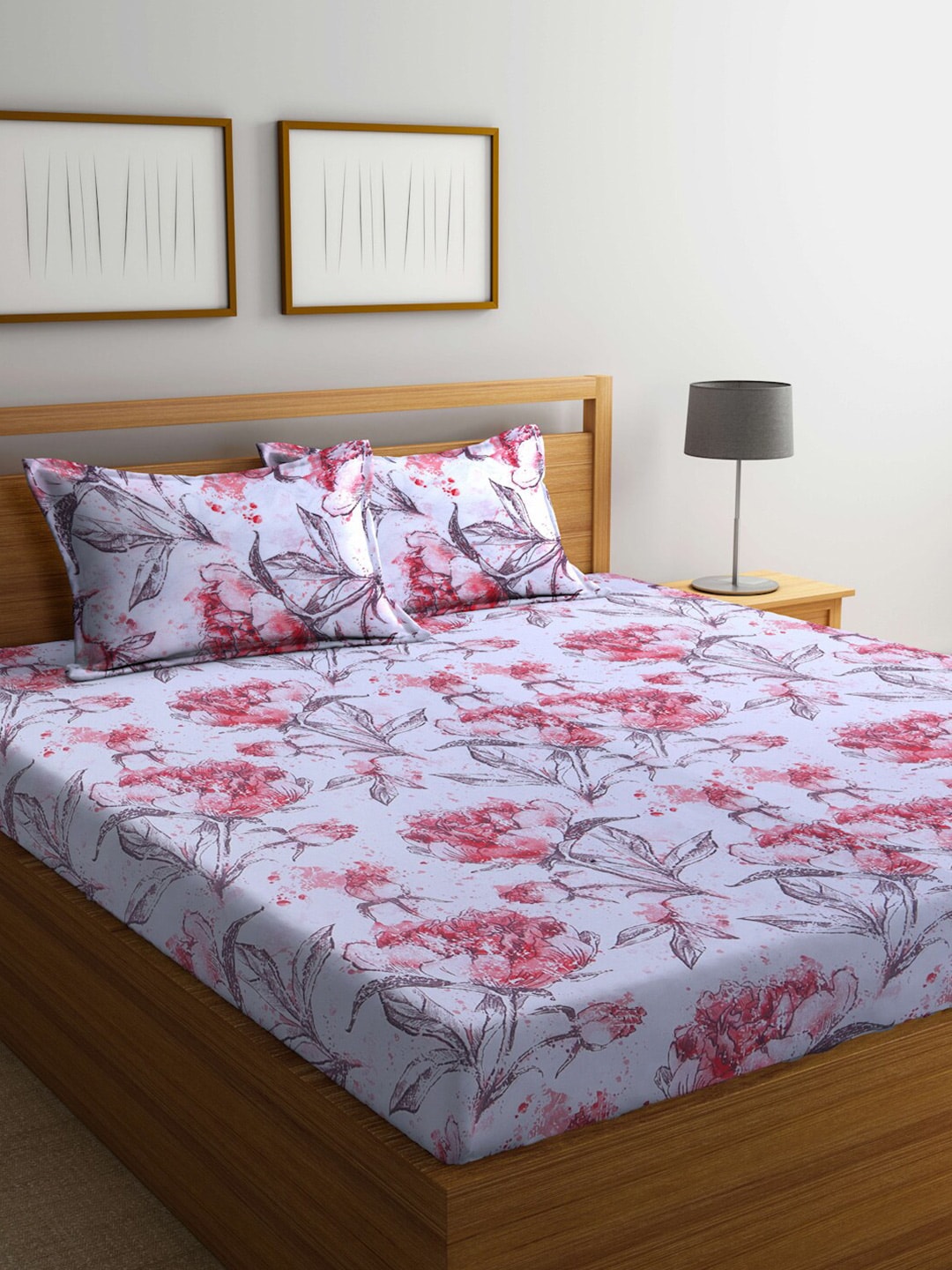 BOMBAY DYEING Floral Printed 100 TC Cotton Queen Bedsheet with 2 Pillow Covers - Distacart