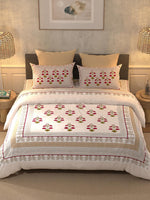Thumbnail for BELLA CASA Pink & Green Ethnic Motifs 350 TC Super King Bedsheet with 2 Pillow Covers - Distacart