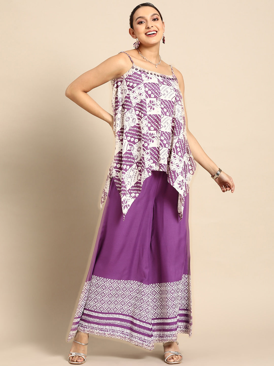Sangria Women Bandhani Printed Pure Cotton Kurti with Palazzos - Distacart
