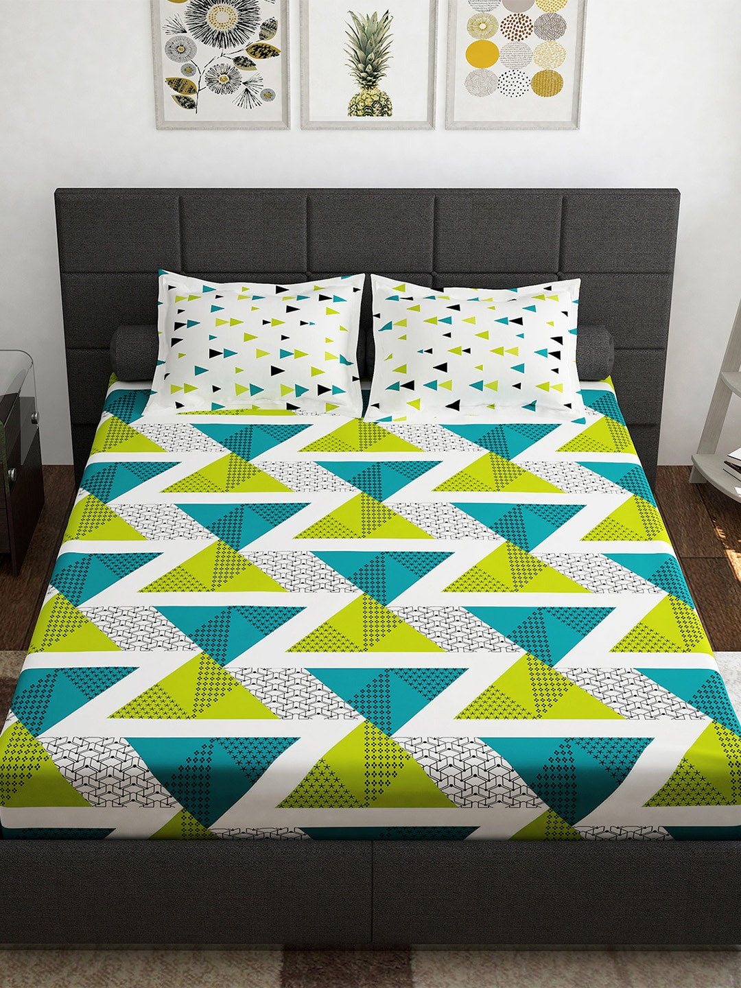 Story@home Ventura Green Geometric 152 TC Cotton Queen Bedsheet With 2 Pillow Covers - Distacart