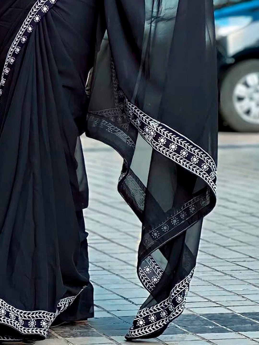 Sangria Embroidered Pure Georgette Saree - Distacart