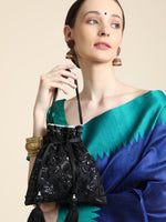 Thumbnail for Masq Black & White Embroidered Potli Clutch - Distacart