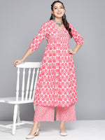 Thumbnail for HERE&NOW Women Ethnic Motifs Printed Empire Pure Cotton Kurta With Palazzos - Distacart
