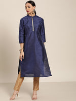 Thumbnail for Sangria Women Navy Blue Solid Straight Kurta - Distacart