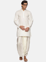 Thumbnail for Sethukrishna Men Cream-Coloured Striped Pure Cotton Kurta with Dhoti Pants - Distacart