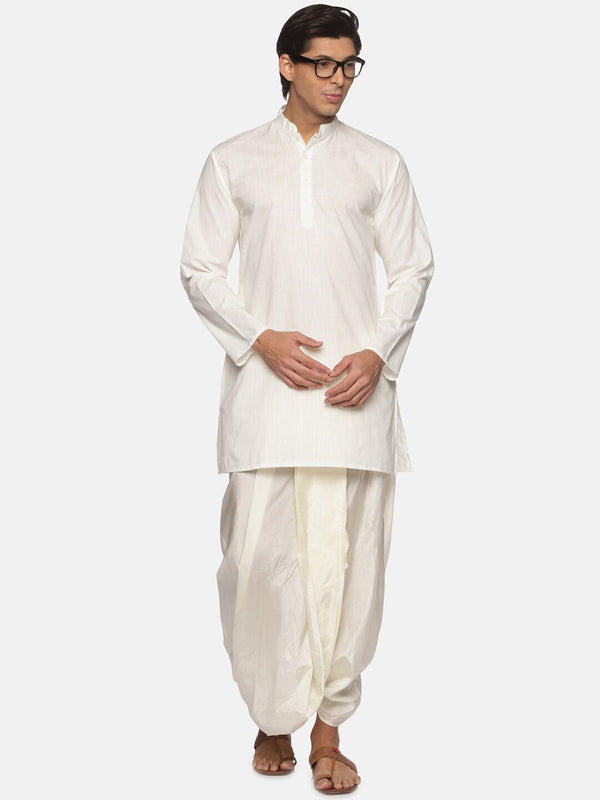 Sethukrishna Men Cream-Coloured Striped Pure Cotton Kurta with Dhoti Pants - Distacart