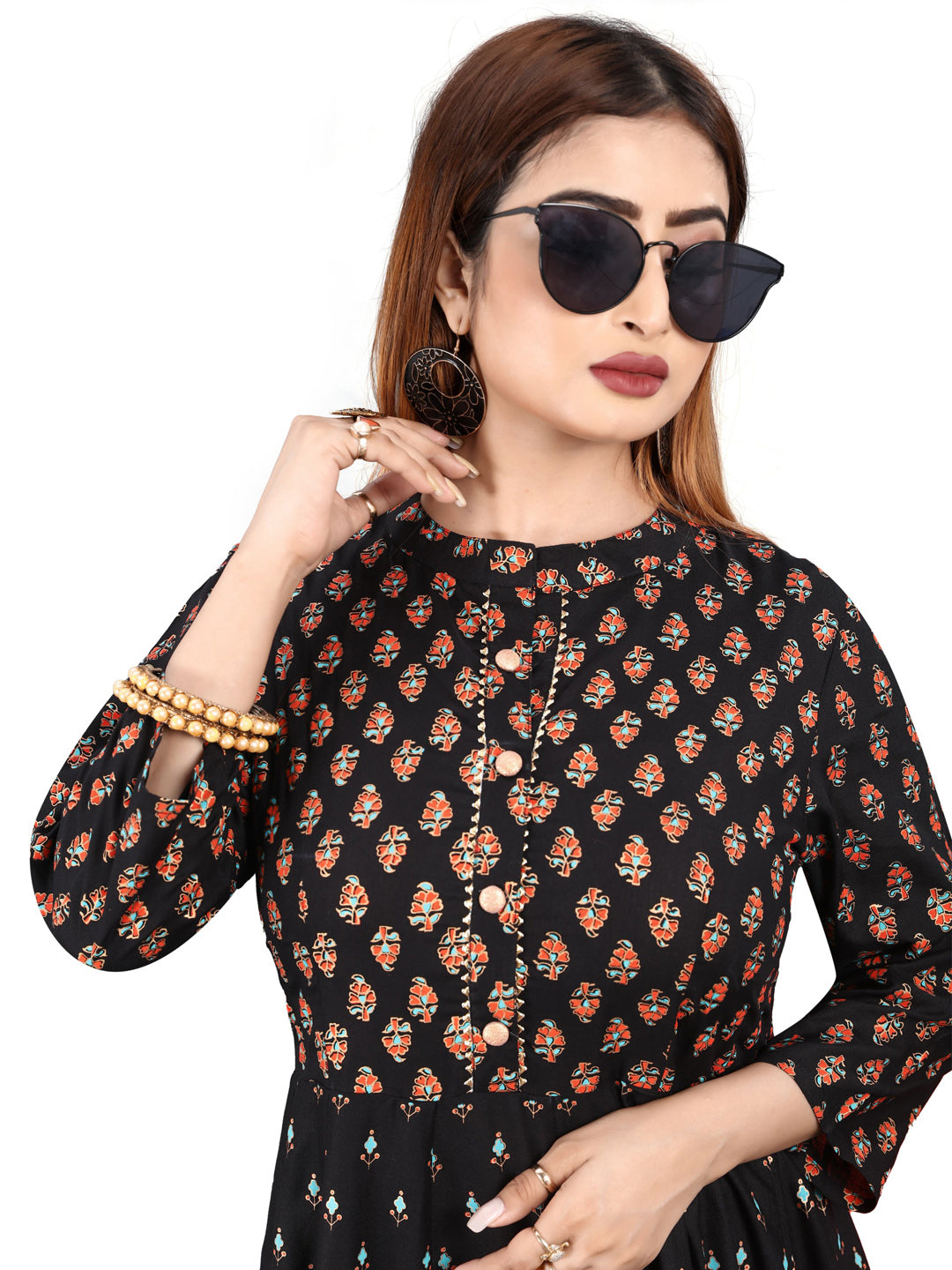 Kalini Women Black & Red Ethnic Motifs Anarkali Kurta - Distacart
