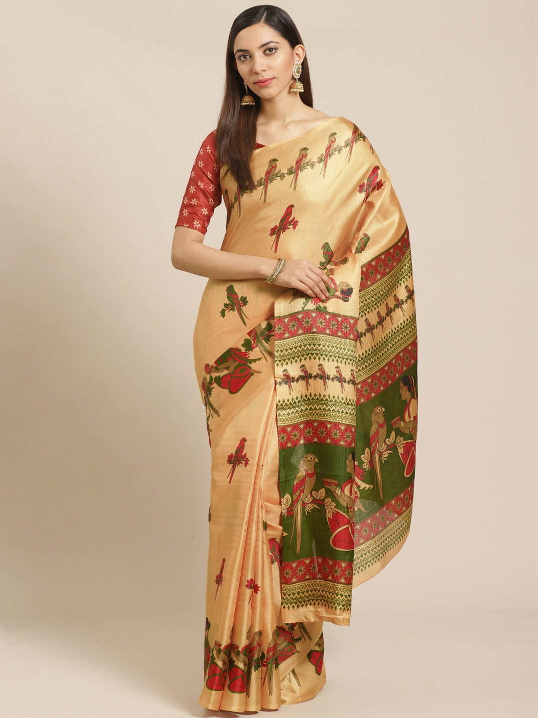 Saree Mall Beige & Red Printed Saree - Distacart