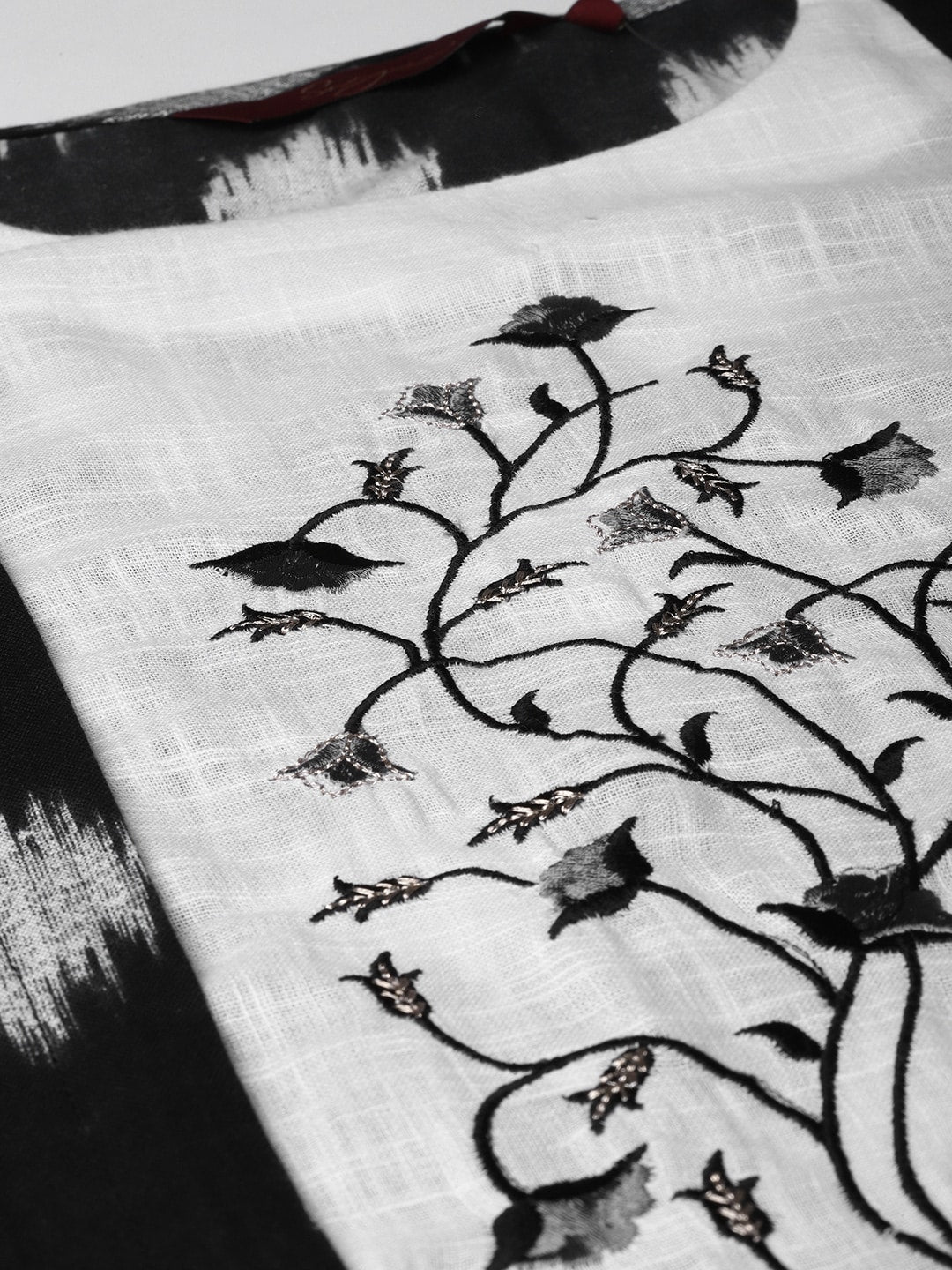 Sangria Women Black & Off-White Woven Design Straight Kurta - Distacart