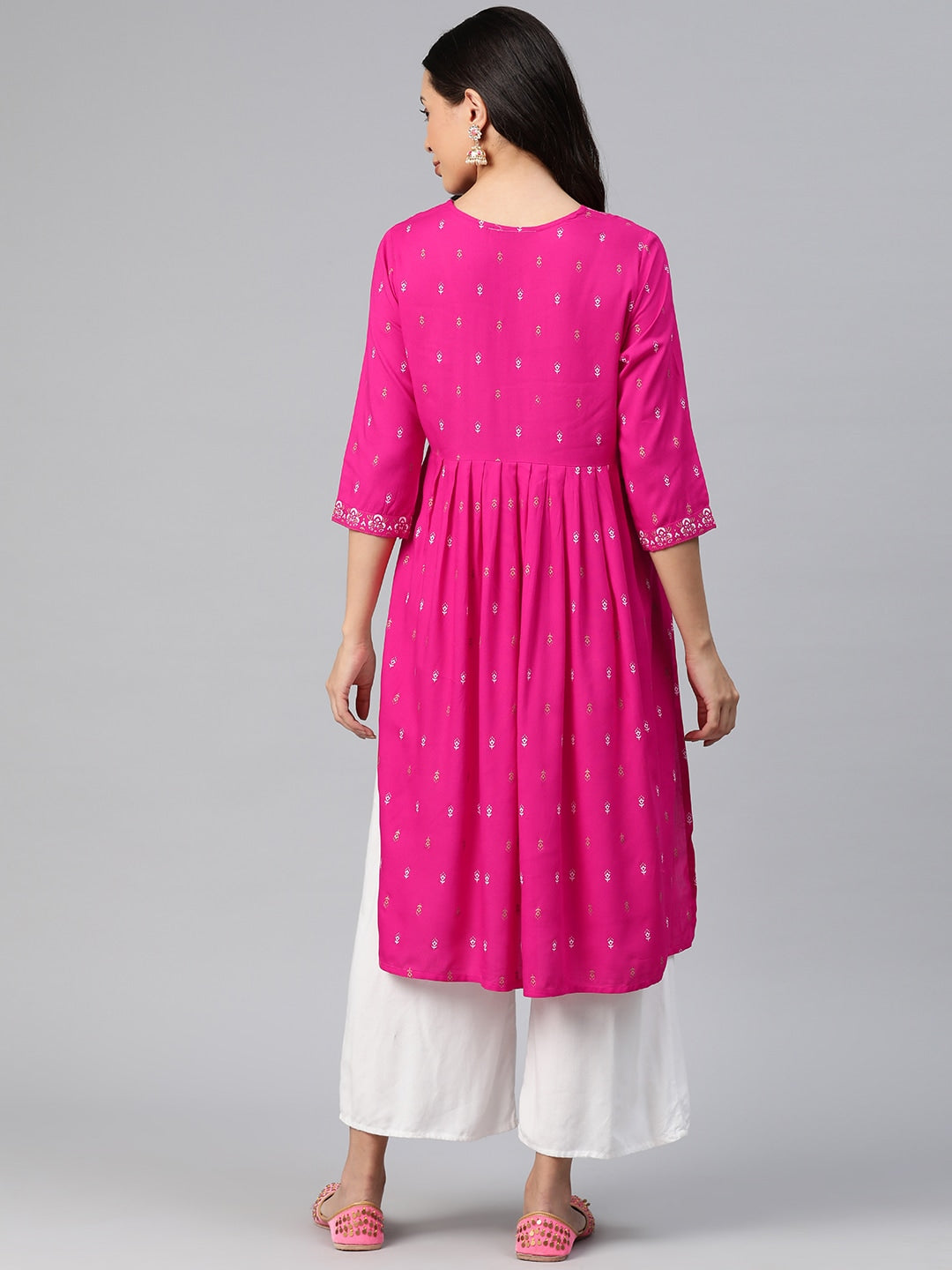 Kalini Ethnic Motifs Printed High Slit Mirror Work Kurta - Distacart