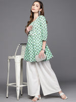 Thumbnail for Biba Women Green & Blue Ethnic Motifs Printed Embroidered Pure Cotton A-Line Kurta - Distacart