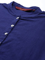 Thumbnail for Sangria Women Solid Mandarin Collar Pure Cotton Indigo Kurta - Distacart
