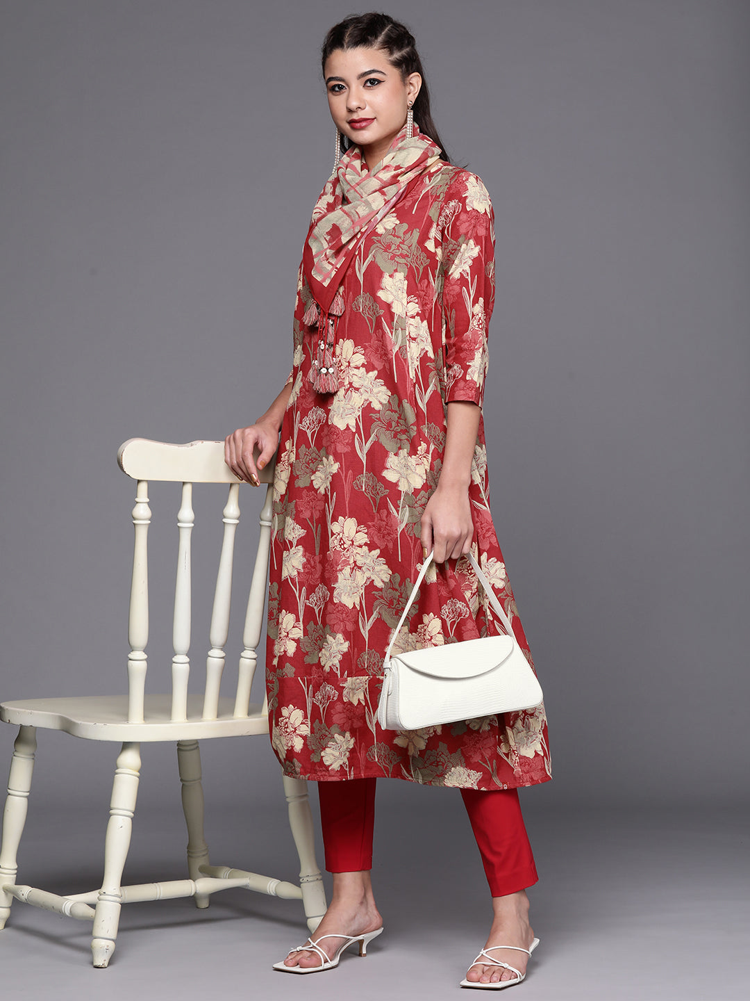 Biba Women Pink & Beige Floral Printed Kurta - Distacart