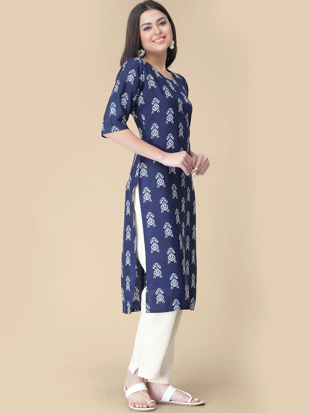 Kalini Ethnic Motifs Printed Round Neck Kurta with Trousers - Distacart