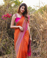 Thumbnail for DEIANA'S Beautiful Golden Jari with New Design Soft Lichi Silk Saree - Orange - Distacart