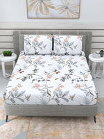 Thumbnail for DREAM WEAVERZ White & Grey Floral 220 TC Cotton 1 Double Bedsheet with 2 Pillow Covers - Distacart
