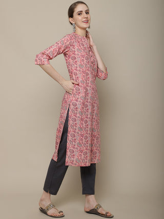 Sangria Women Pink Ethnic Motifs Printed Floral Kurta - Distacart