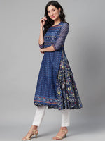 Thumbnail for Biba Women Blue & Red Layered Ethnic Motifs Printed Kurta - Distacart