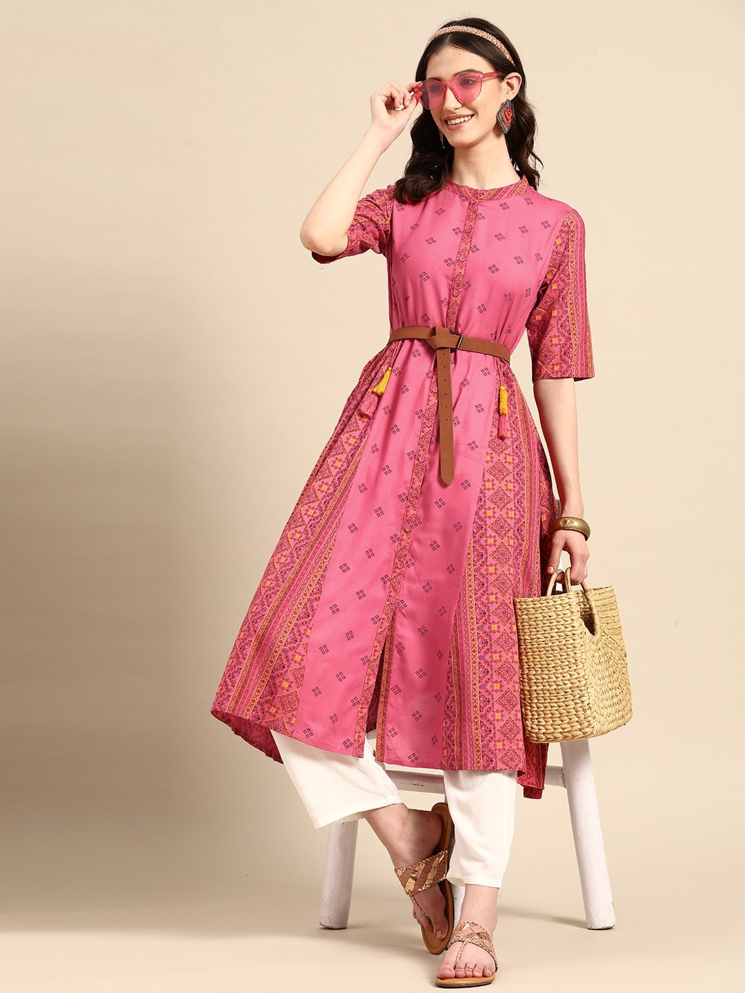 Sangria Ethnic Motifs Print Kurta - Distacart