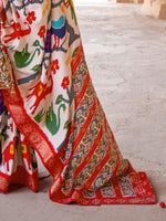 Thumbnail for Mitera White & Red Ethnic Motifs Zari Pure Silk Patola Saree - Distacart