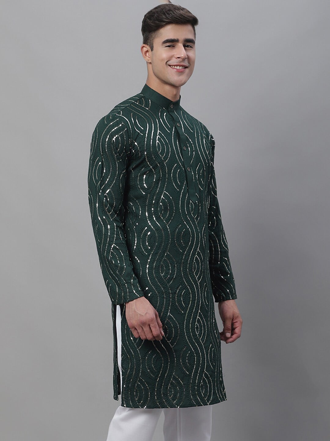 Sojanya Band Collar Sequined Pure Cotton Kurta - Distacart