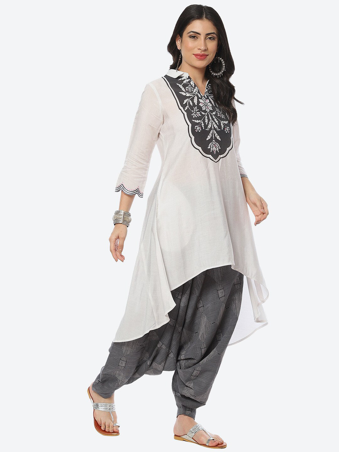 Biba Shirt Collar Floral Printed Kurta With Harem Pants - Distacart