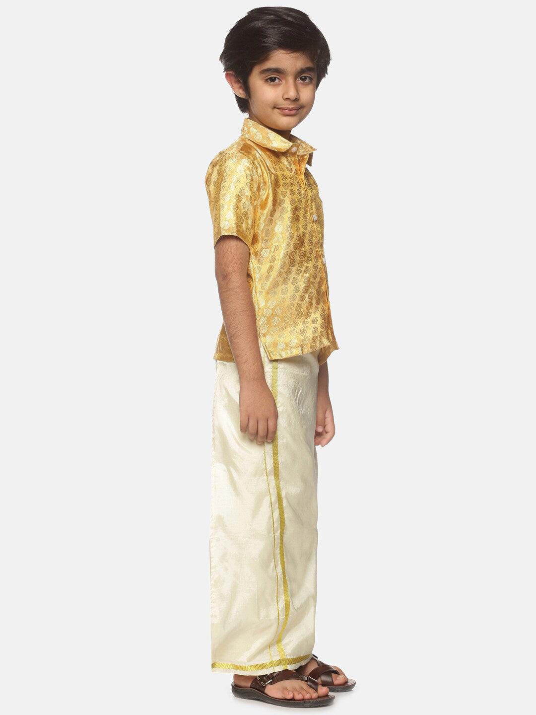 Sethukrishna Boys Gold-Toned Self Design Shirt with Dhoti - Distacart
