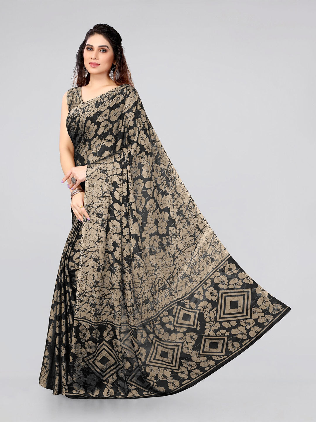 Kalini Black & Beige Floral Saree - Distacart