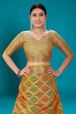 Thumbnail for Mustard Soft Organza Woven Design Saree with Unstitched Blouse Piece - Zaara - Distacart