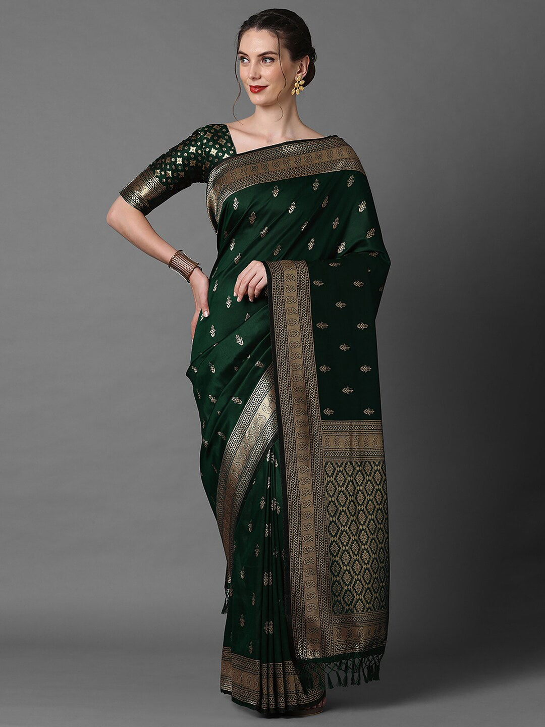 Mitera Ethnic Motifs Woven Design Zari Silk Blend Banarasi Saree - Distacart