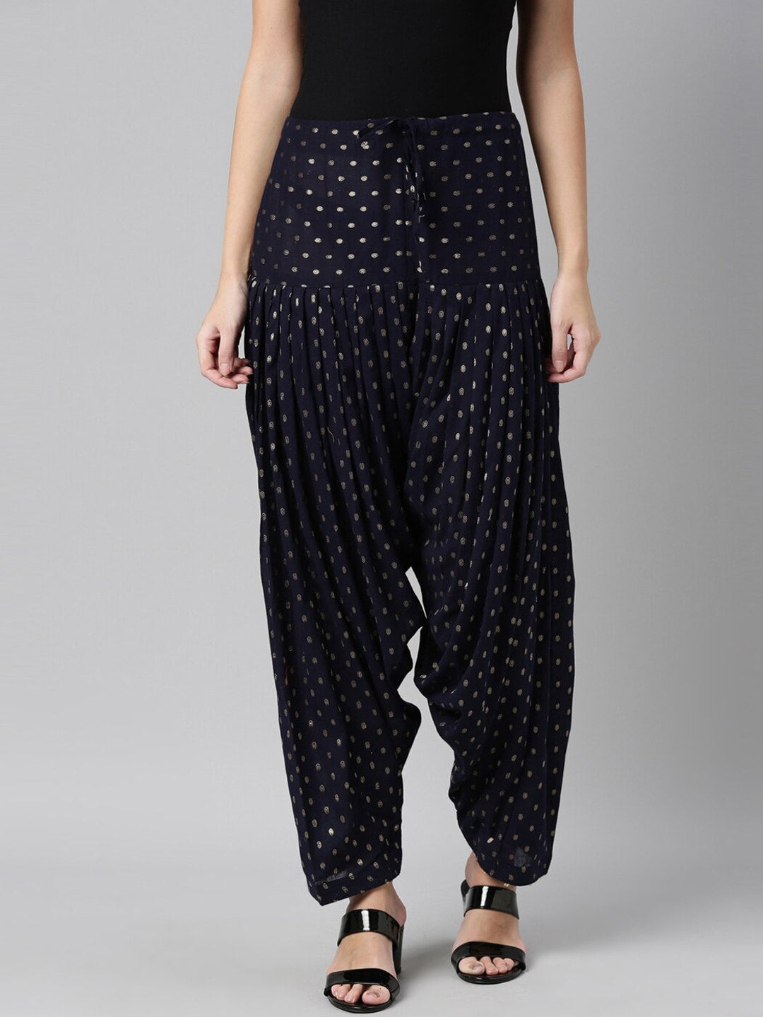 Souchii Navy Blue & Beige Woven-Design Pure Cotton Patiala - Distacart