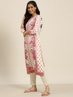 Thumbnail for Sangria Women White & Maroon Paisley Printed Kurta with Trousers - Distacart