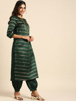 Thumbnail for Sangria Women Green & Gold- Toned Ethnic Motifs Printed Kurta with Salwar - Distacart