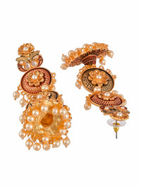 Thumbnail for Shoshaa Maroon & Green Gold-Plated Contemporary Jhumkas Earrings - Distacart
